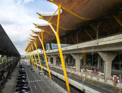 Modern architecture exterior of terminal 4 building, Adolfo SuÃ¡rez Madridâ€“Barajas airport,