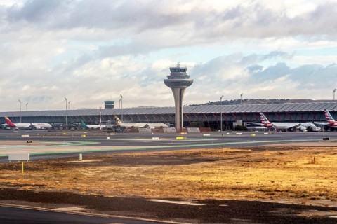 Control tower and Terminal 4 building, Adolfo SuÃ¡rez Madridâ€“Barajas airport, Madrid, Spain