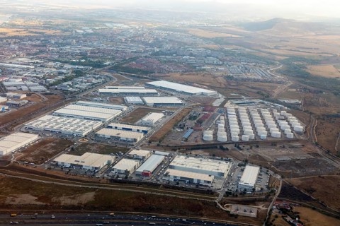 Oblique angle aerial view Las Monjas Industrial Park, PolÃ­gono Industrial Las Monjas, TorrejÃ³n de
