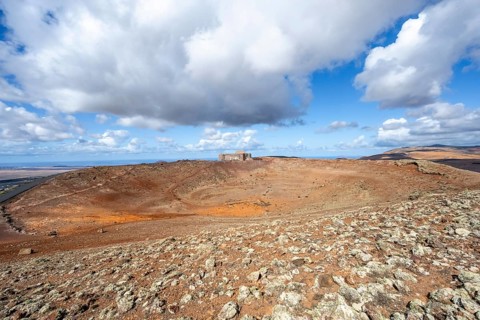 Castillo de Santa BÃ¡rbara on the MontaÃ±a Guanapay volcanic crater, Lanzarote, Canary Islands,