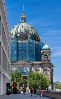 The scaffolded Berlin Cathedral at the Lustgarten, Berlin, Germany