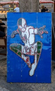 Spider Man painting on the art market at the Deutsches Museum, Berlin, Germany