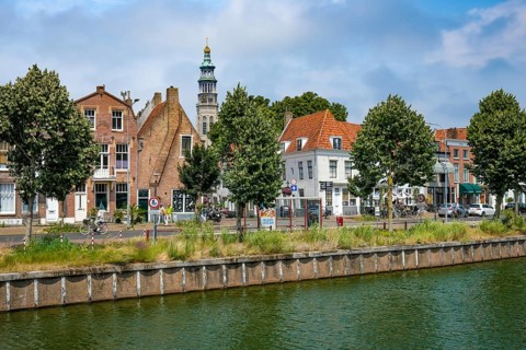 Middelburg, Zeeland, Netherlands - Townhouses on the Turfkaai at the Binnenhaven in the historic