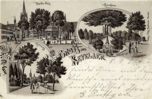 The town of Kevelaer on an old picture postcard, around 1900, North Rhine-Westphalia, Germany,