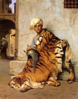 Saracen Fur Trader with a Tiger Skin, Painting by Jean-Leon Gerome, Historical, digitally restored