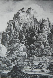 Castle Rabeneck, high medieval noble castle, above the valley of the Wiesent in Franconian