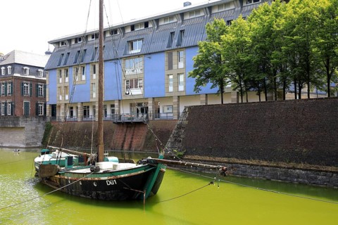 Ship Aalschokker DÜ1 in the Old Harbour, Düsseldorf, North Rhine-Westphalia, Germany