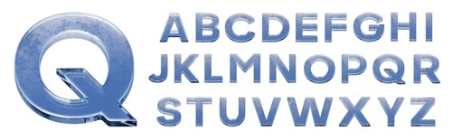 Ice or glass letters of full uppercase alphabet on a white background