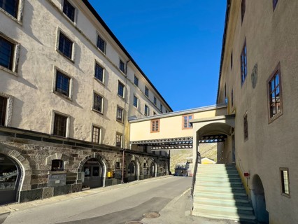 On the left, Swiss hotel hostel Auberge de Grand Gd. St. Saint Bernard on the right, historic