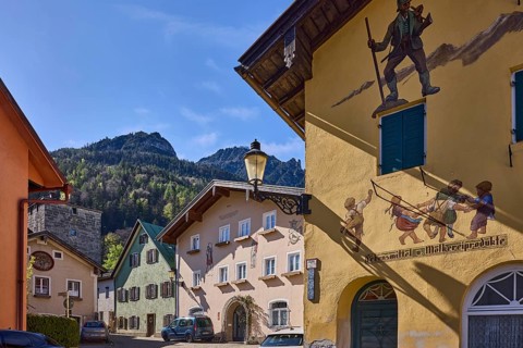 Historic buildings, square, aerial painting, food and dairy products, lantern, facade, window,