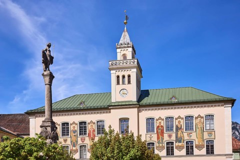 Wittelsbacherbrunnen, fountain, sculptor Karl Killer, historic town hall, frescoes, visual artist