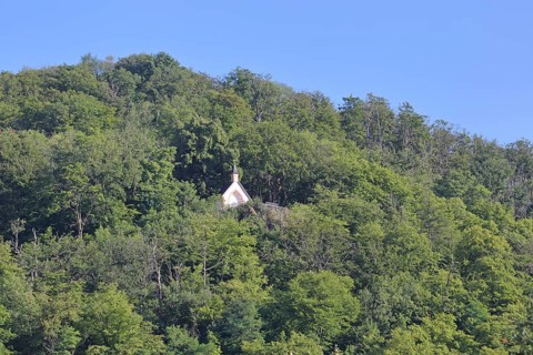 Ottilien Chapel in the mountain with forest, Thuringian Forest, Suhl, Franconia, Thuringia, Germany