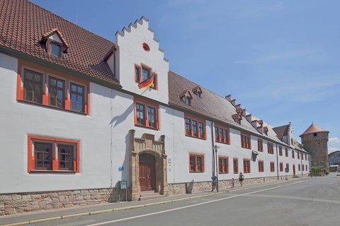 Thuringian State Office for Land Management and Geoinformation and historic powder tower,