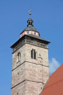 Late Gothic church tower of St George's Church, Altmarkt, Schmalkalden, Franconia, Thuringia,