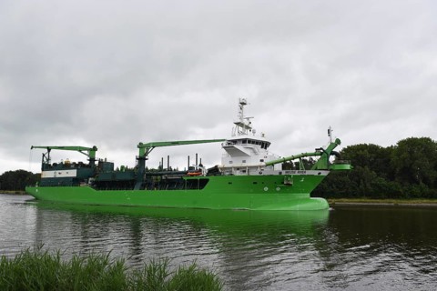 Dredger, suction hopper dredger, MEUSE RIVER sailing in the Kiel Canal, Kiel Canal, Kiel Canal,