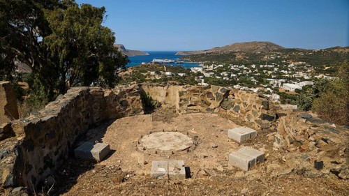 Base of an anti-aircraft battery, Base of an anti-aircraft battery, overlooking a village and the