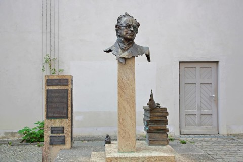 Monument to merchant, publicist and publisher Carl Joseph Meyer, bust, head, sculpture, stele, pile