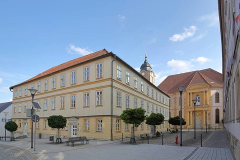 Citizens' school and late baroque Christuskirche, Hildburghausen, Franconia, Thuringia, Germany