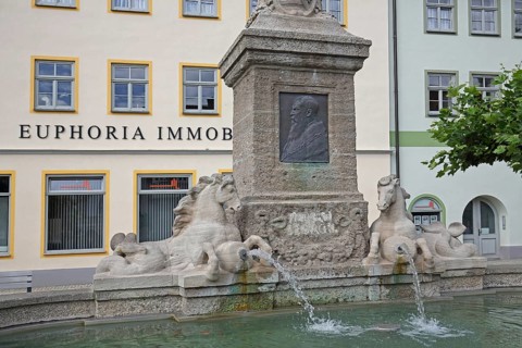 Duke George Fountain with relief of Duke George II of Saxe-Meiningen, monument, water basin, water