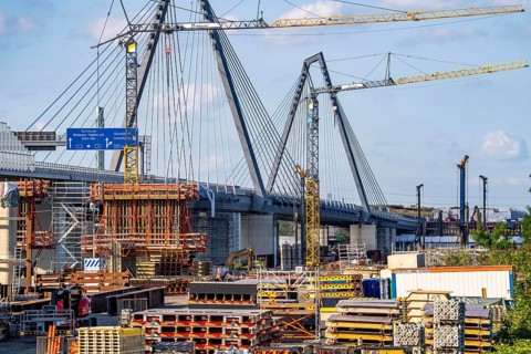 Construction site on the left bank of the Rhine for the new construction of the second motorway