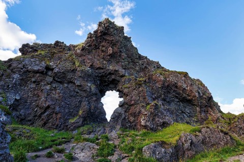 Rock arch, volcanic rock, Djúpalónssandur, Djupalonssandur, volcanic landscape, Hellnar,