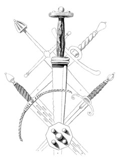 Daggers from the fourteenth and sixteenth centuries from a collection in the Tower of London, from