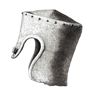 Cylindrical helmet with flat top and nose from the thirteenth century, excavated in Montgomery