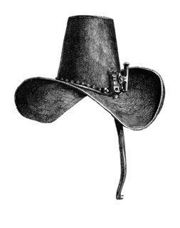 Iron hat with nose guard from the 17th century, worn by Charles I, from the book The British Army,