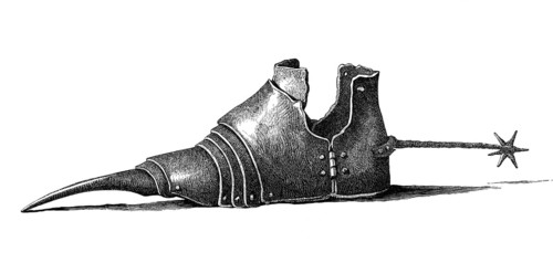 A sabaton, iron shoe or armoured shoe or solleret, from the year 1400 AD, from the book The British