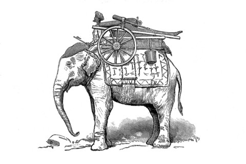 Gun elephant in Burma in 1870, Historical, digitally restored reproduction from a 19th century