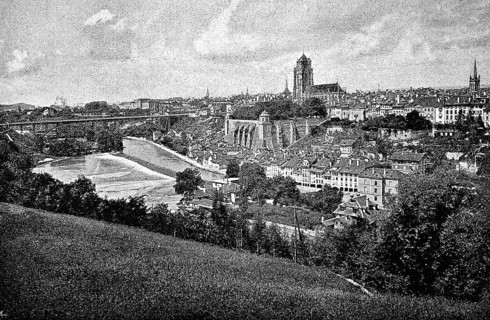 City view of Bern on the Aare, Old Town, UNESCO World Heritage Site, bridge, churches, fortress,