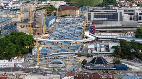 Stuttgart Central Station. The Stuttgart 21 construction site, where the new through station is