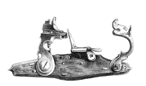 Vauban Castle, a combination of flint and matchlock, 1692, from the book The British Army, 1868,
