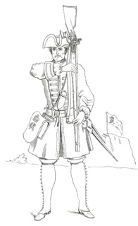 Foot soldier with armour, England, 1745, from the book The British Army, 1868, Historical,