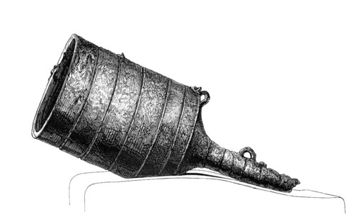 Wrought iron bombard. Large calibre, medieval cannon or mortar with muzzle loading, from the book