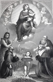 Madonna of Foligno, a depiction of the Virgin Mary, steel engraving after a painting by Raphael,