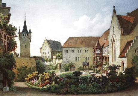 Castle courtyard of the Veste Coburg in 1864, Coburg, Upper Franconia, Bavaria, Germany,