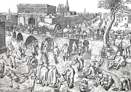 Ice skating, Ice skating in the 16th century, Antwerp, Belgium, Historical, Digitally restored