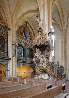 St Peter and Paul Cathedral, interior with pulpit and royal box, Museum Zeitzer Schloss Moritzburg,