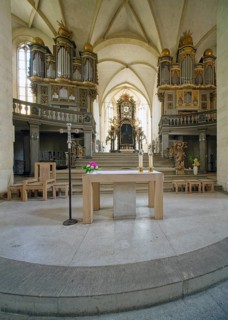St Peter and Paul Cathedral, interior with organ galleries and altar, Museum Zeitzer Schloss
