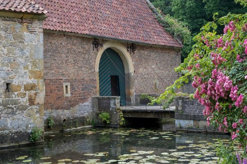 Drawbridge and gatehouse moated castle Haus Welbergen, Ochtrup-Welbergen, Münsterland, North