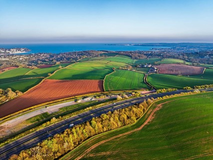 Farms and Fields over Torquay from a drone, Devon, England, United Kingdom