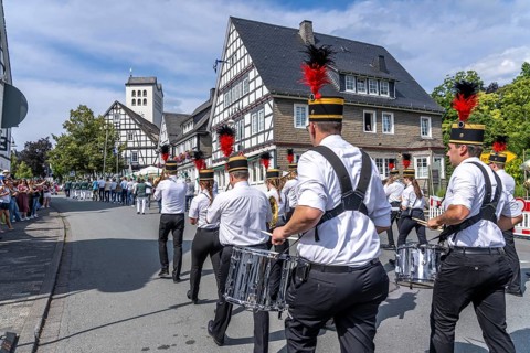 Shooting festival in Bad Fredeburg, in the Sauerland region, marching of the shooting companies in