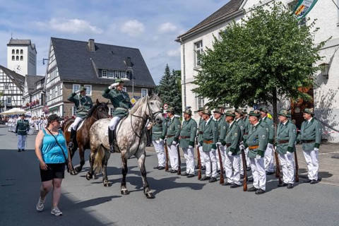 Rifle festival in Bad Fredeburg, in the Sauerland region, parade of the rifle companies in the