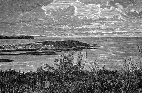 River Island with Fort Simpson at the confluence of the Mackenzie and Liard Rivers, Fort Simpson