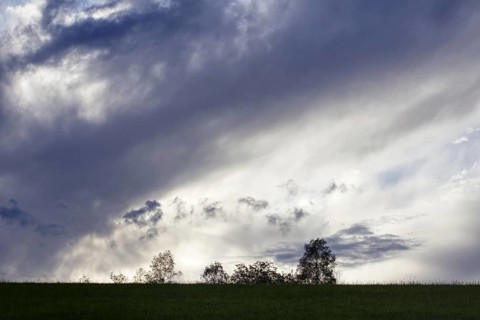 Silhouette of trees under an expansive sky with a dramatic cloudy evening sky, Siegen