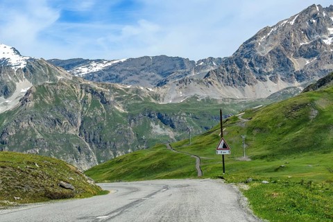 Northern pass road Mountain road from Col de l'Iseran Alpine pass to Val d'Isere Val-d'isere above