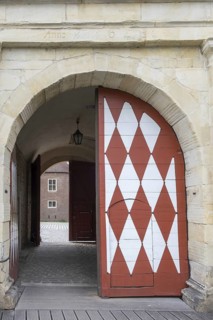 Historic moated castle, Renaissance Raesfeld Castle, façade with one Tor tor and one door, Freiheit