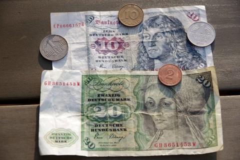 D-Mark, notes, coins, obsolete, means of payment, Germany, 10 and 20 Mark notes and coins from the