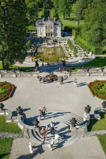 Terraced garden with pool, water basin in the park of Linderhof Palace, Neo Rococo, UNESCO World